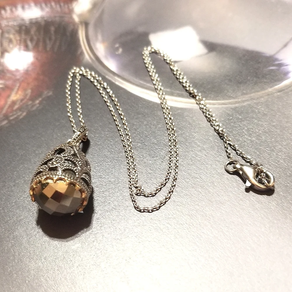 VTG Designer signed MARC Hematite Marcasite Egg Pendant Necklace - Picture 7 of 7